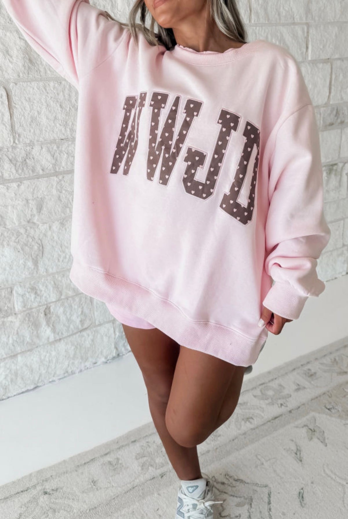 Pink WWJD Heart Letter Embroidered Patch Tunic Pullover Sweatshirt- PRE ORDER