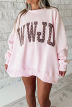 Pink WWJD Heart Letter Embroidered Patch Tunic Pullover Sweatshirt- PRE ORDER