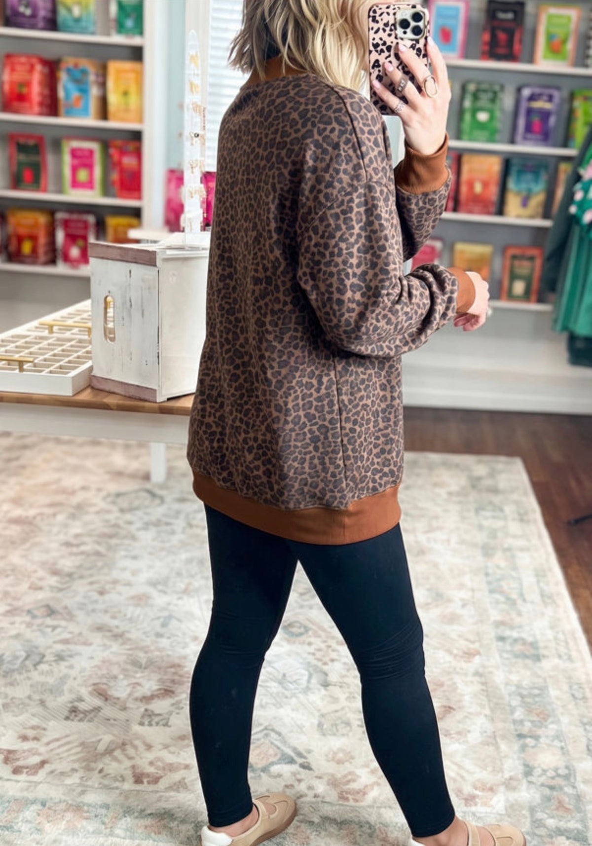 Brown Leopard Print High NeckLong Sleeve Ribbed Cuffs Hem Sweatshirt- PRE ORDER