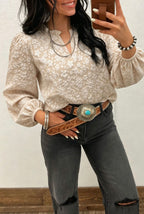 Apricot V Neck Floral Textured Long Sleeve Casual Blouse- PRE ORDER