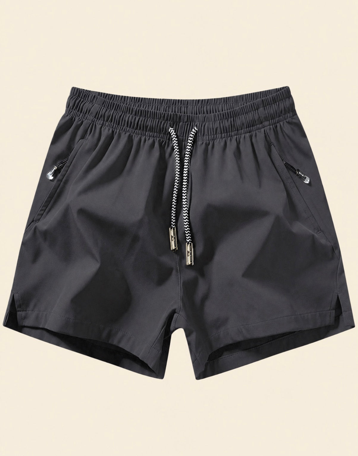 Dark Grey Drawstring Waist Zipper Pocket Tennis Shorts