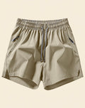 Khaki Drawstring Waist Zipper Pocket Tennis Shorts