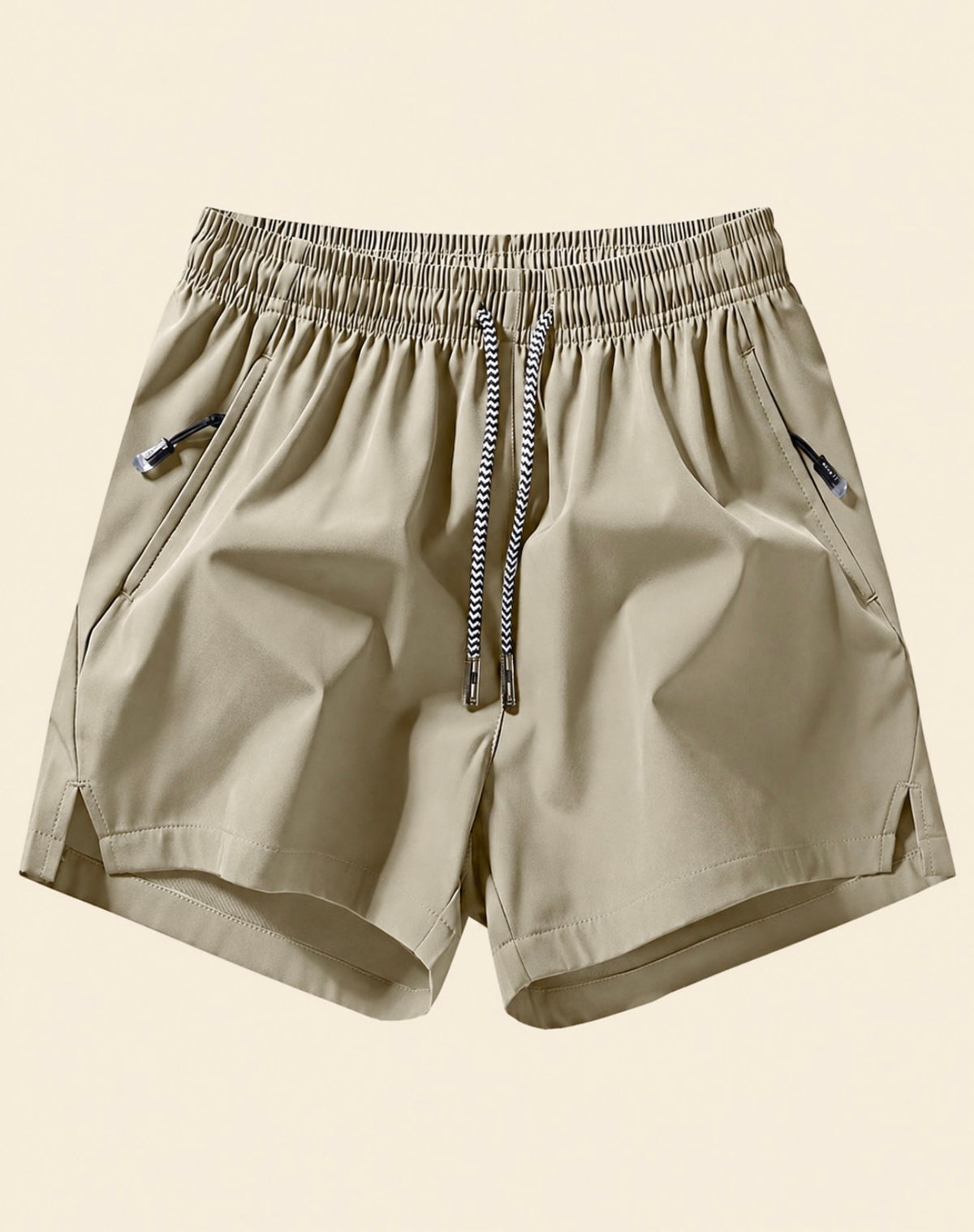 Khaki Drawstring Waist Zipper Pocket Tennis Shorts