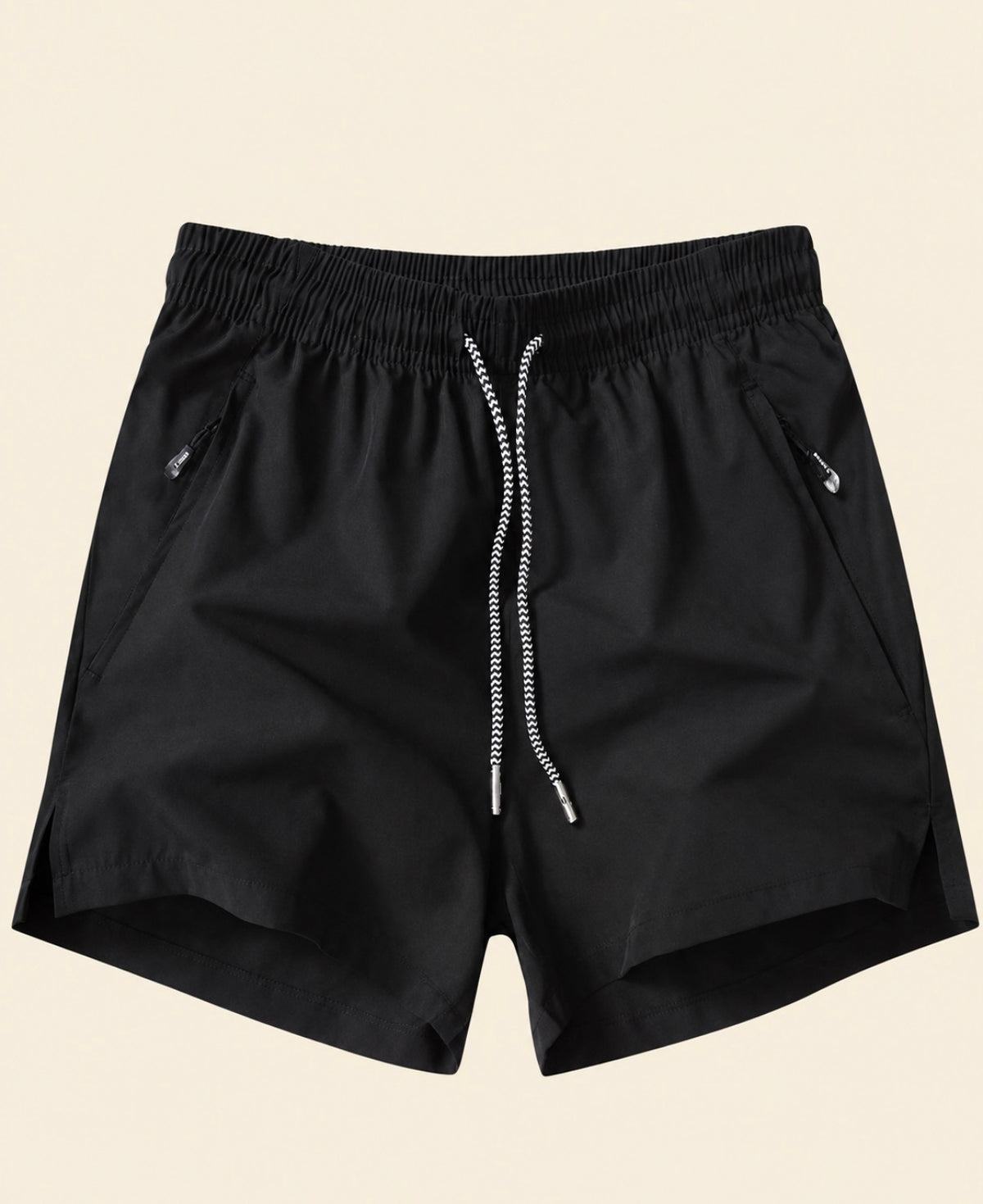 Black Drawstring Waist Zipper Pocket Tennis Shorts-PRE ORDER
