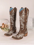 Women's Vintage Floral Embroidered Western Cowgirl Mid-Calf Boots, Pointed Toe Block Heel- PRE ORDER