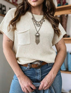 Apricot Round Neck Single Pocket Loose Drop Shoulder- PRE ORDER