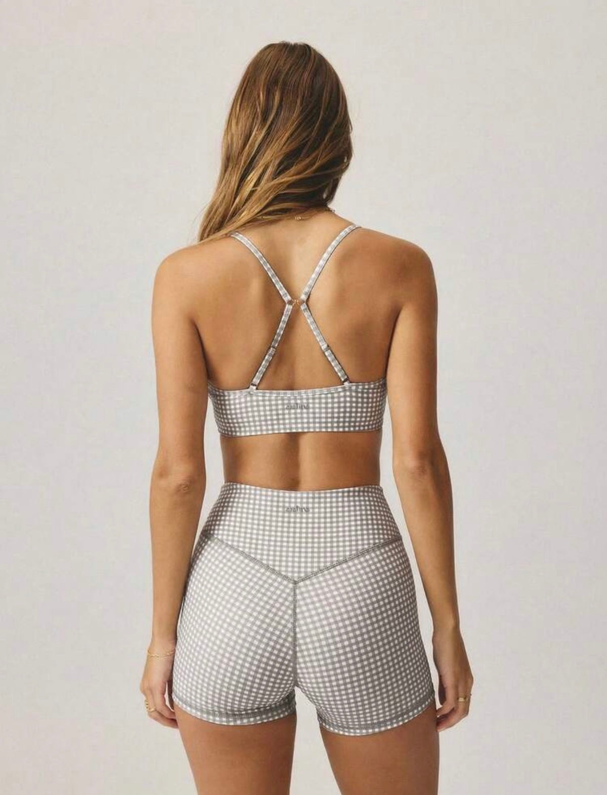 Plaid Gingham Printed Cropped Cami Top And High Waisted Short Two Pieces Active Gym Workout Set- PRE ORDER